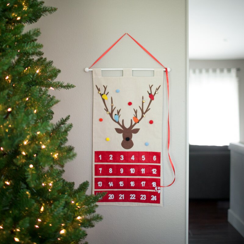The Holiday Aisle Advent Calendar with Pockets Reindeer Wall Hanging